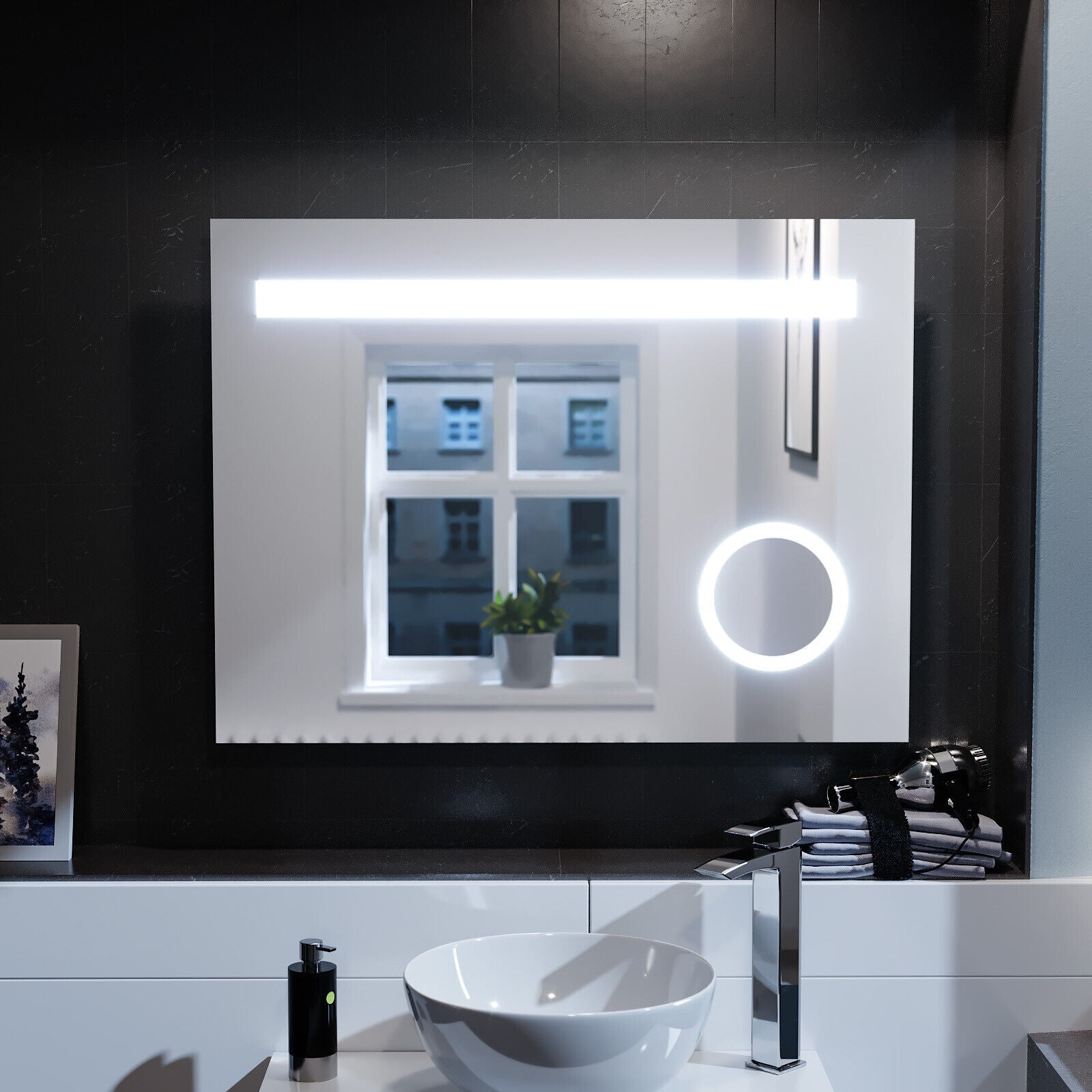 Nes Home Rectangle Illuminated LED 800Mm X 600Mm Bathroom Mirror Demister