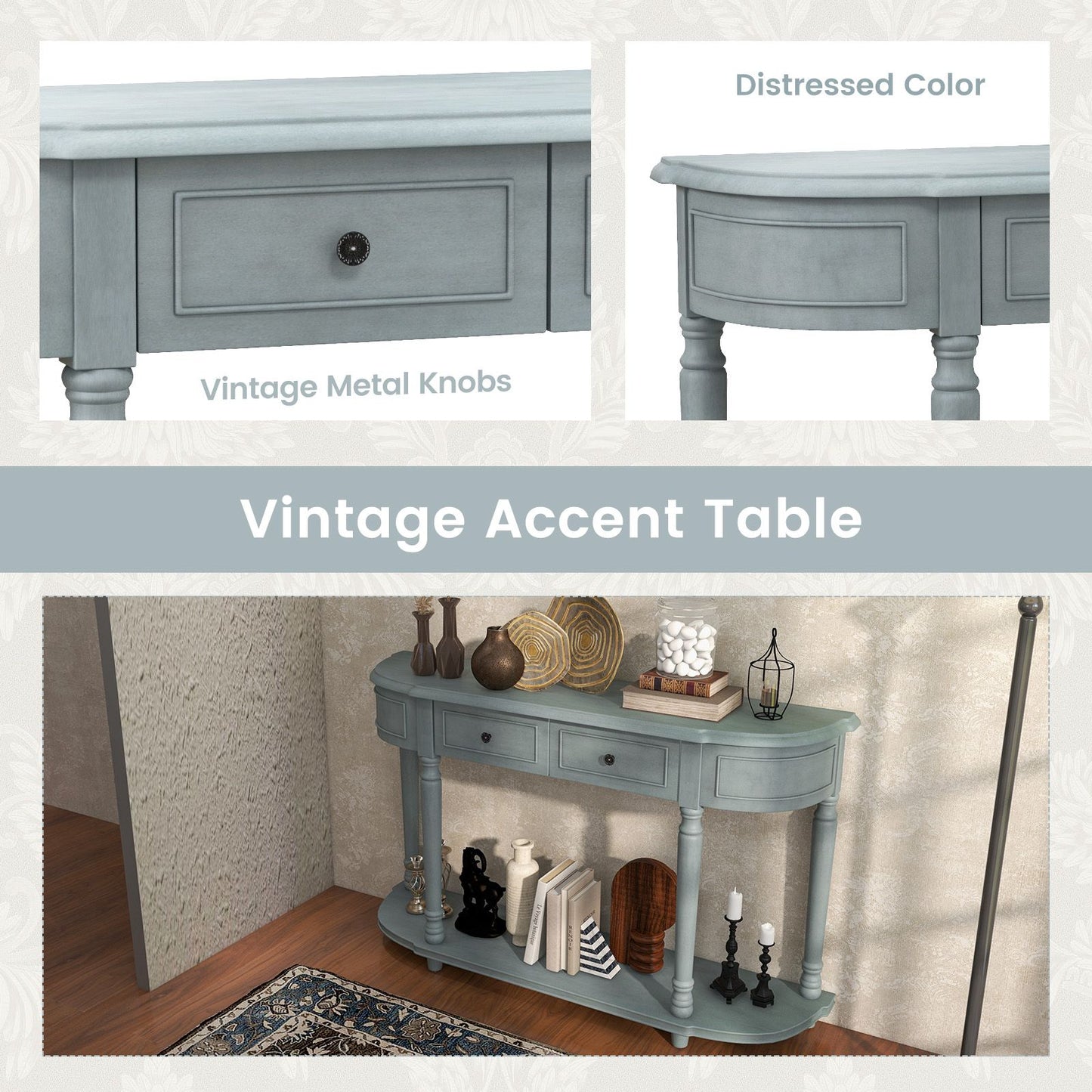 Retro Console Table with Storage for Living Room Hallway