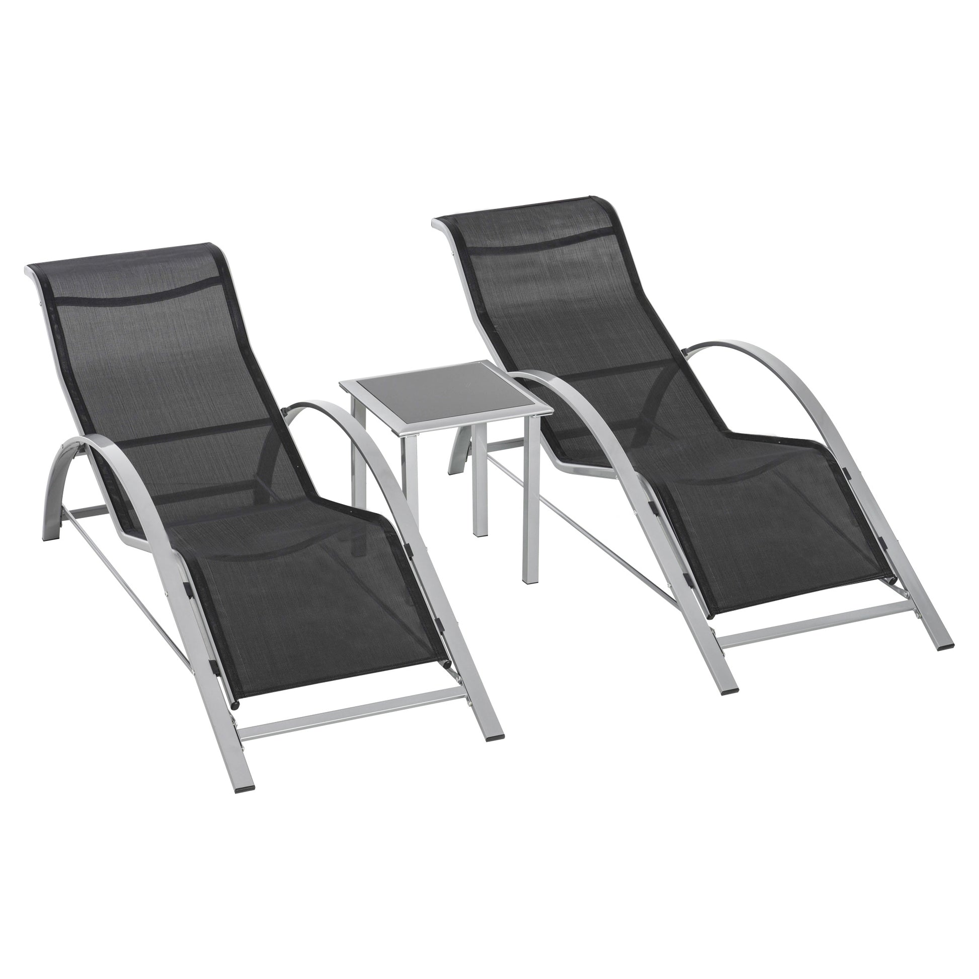 3 Pieces Lounge Chair Set Garden Recliner Chair with Coffee Table for Patio