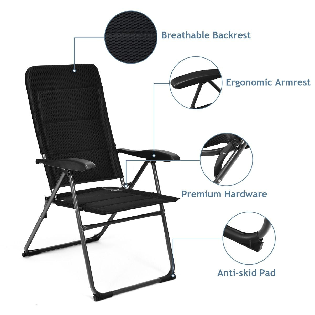 2-Piece Padded Patio Lounger Chair with 7 Adjustable Backrest Positions