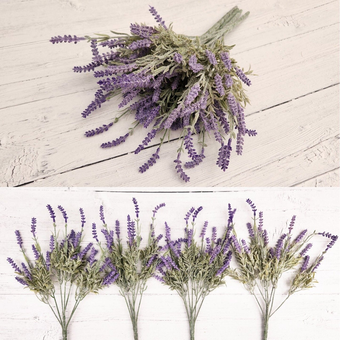 Artificial Lavender Flowers in Bundles Fake Silk Faux Lavender Plant Wooden Pots