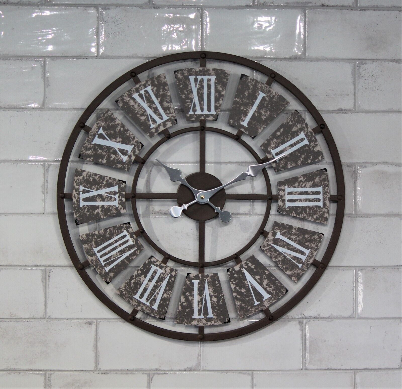 GARDEN WALL CLOCK LARGE INDOOR OUTDOOR GIANT OPEN FACE METAL 58CM