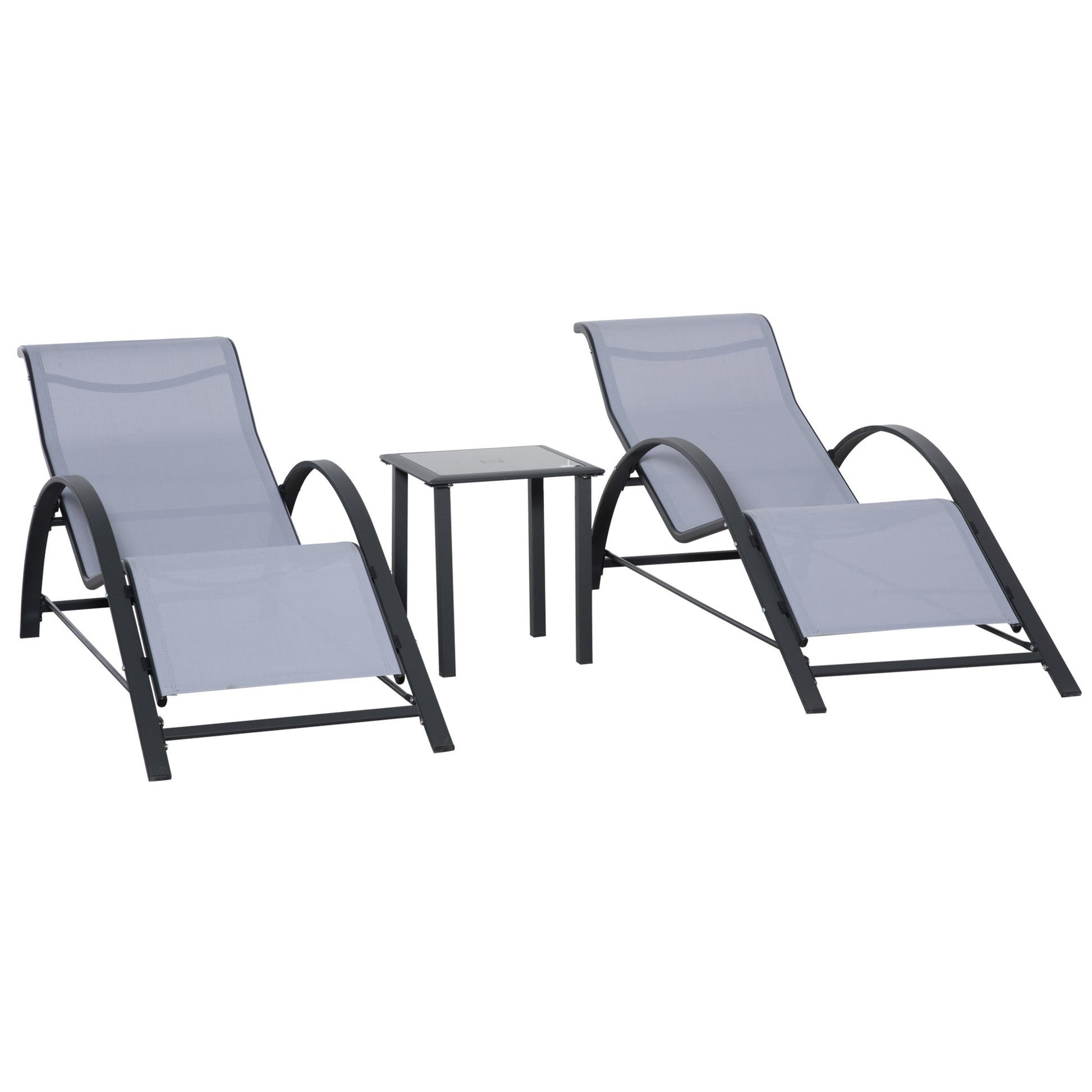 3 Pieces Lounge Chair Set Garden Recliner Chair with Coffee Table for Patio