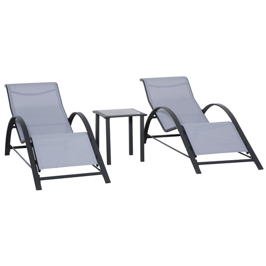 3 Pieces Lounge Chair Set Garden Recliner Chair with Coffee Table for Patio