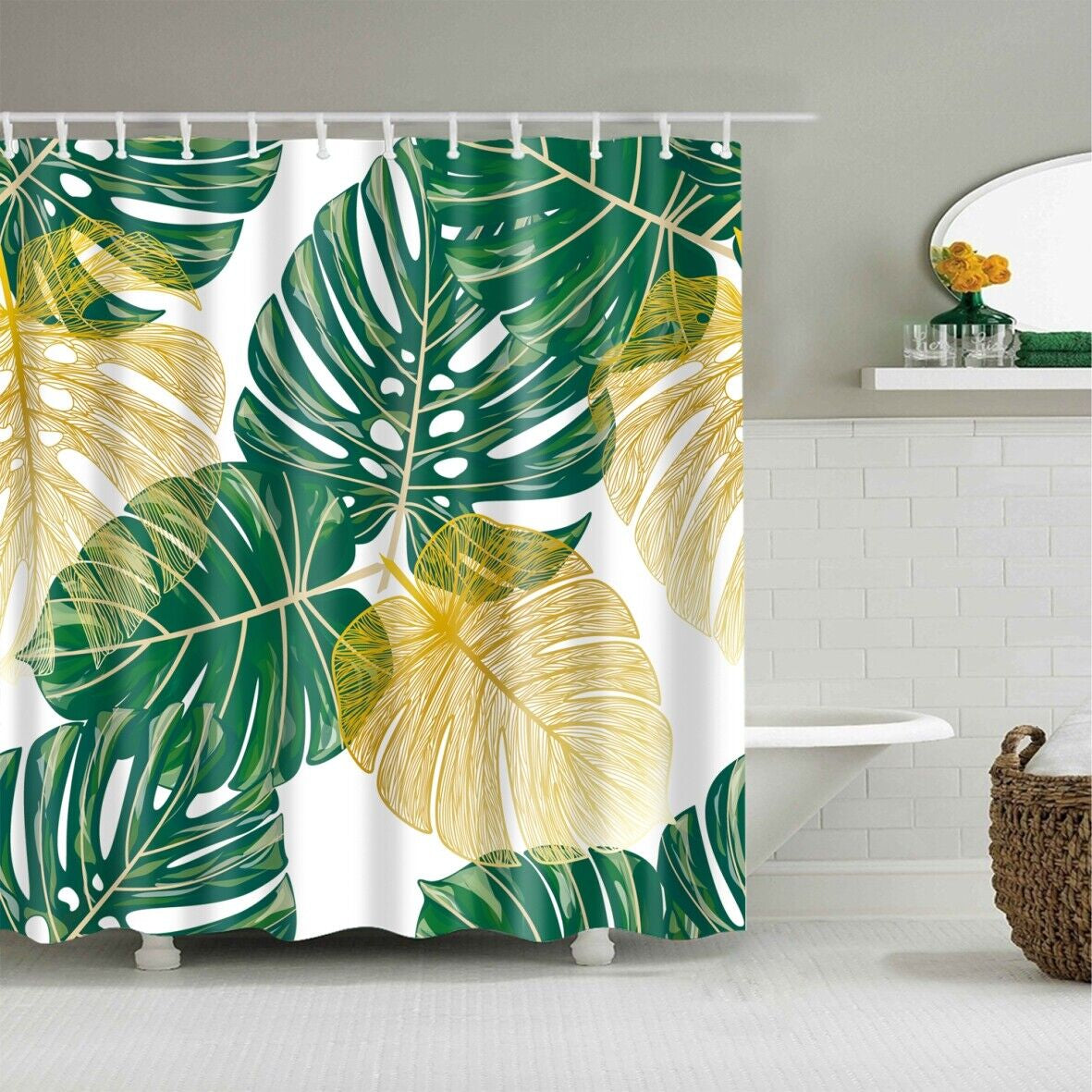 Waterproof Polyester Fabric Bathroom Shower Curtain with Ring Hooks 180 X 180 Cm