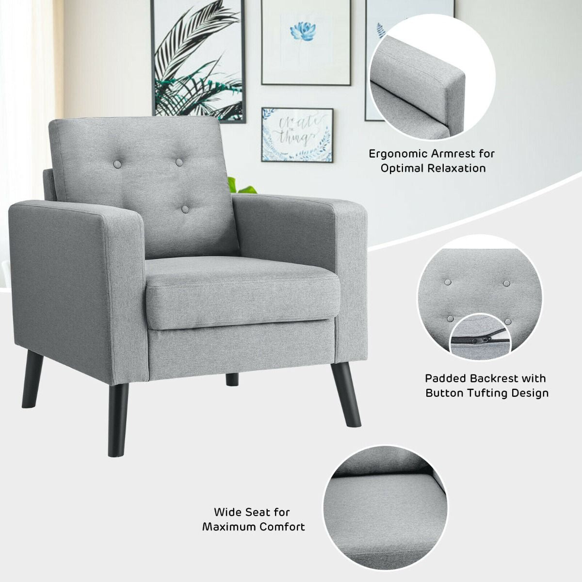 Modern Upholstered Accent Sofa Chair for Living Room