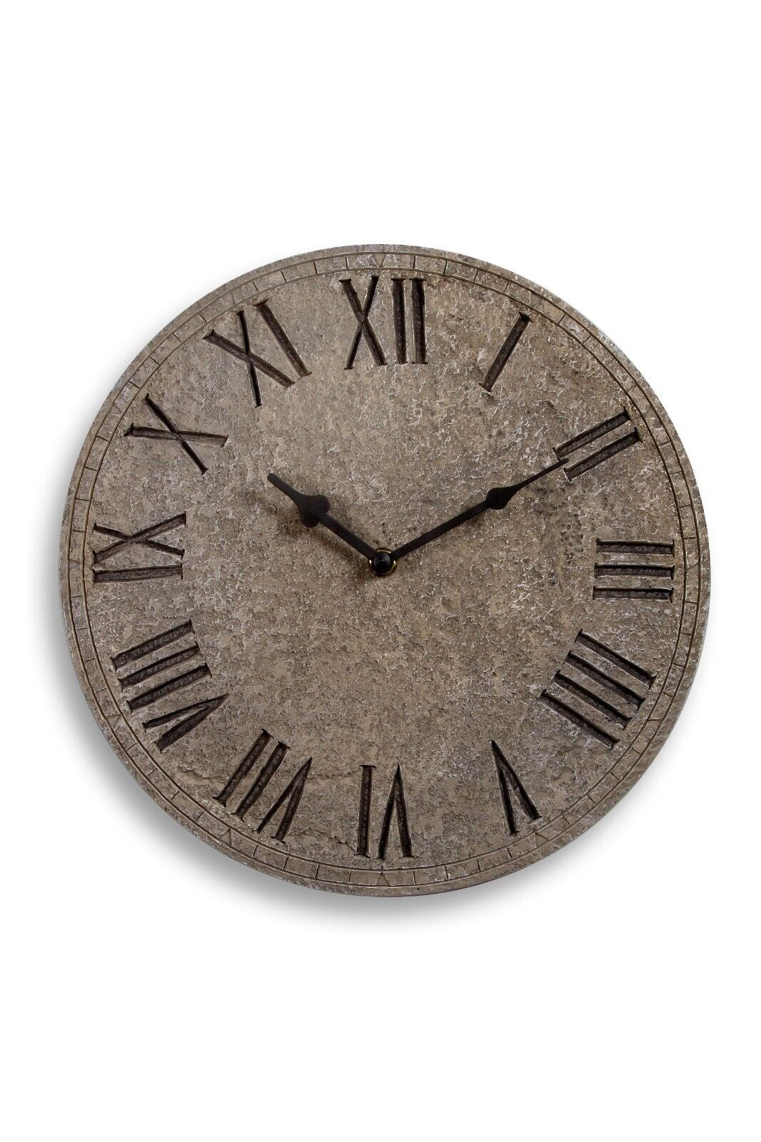 Wall Clock Garden Station Ornament Outdoor Stone Effect 12 Inch