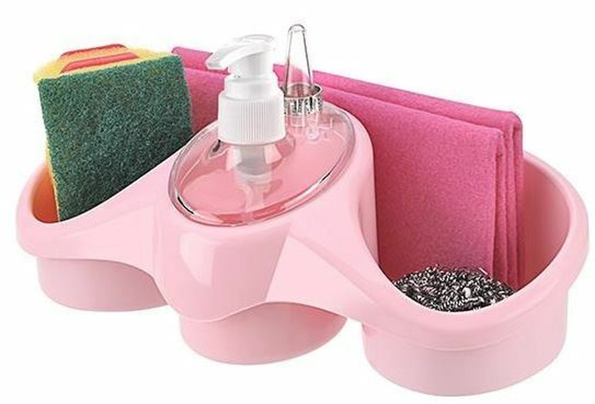Washing up Liquid Soap Dispenser and Sponge Holder Plastic for Kitchen Bathroom