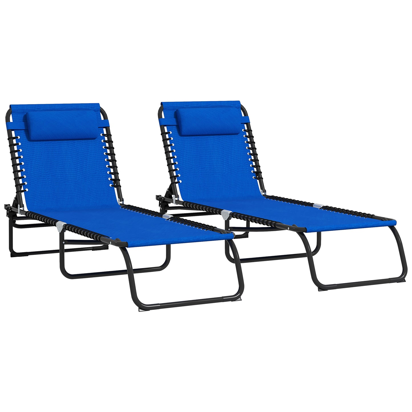 2 Pcs Beach Chaise Lounge 4 Adjustable Positions Sleeping Bed