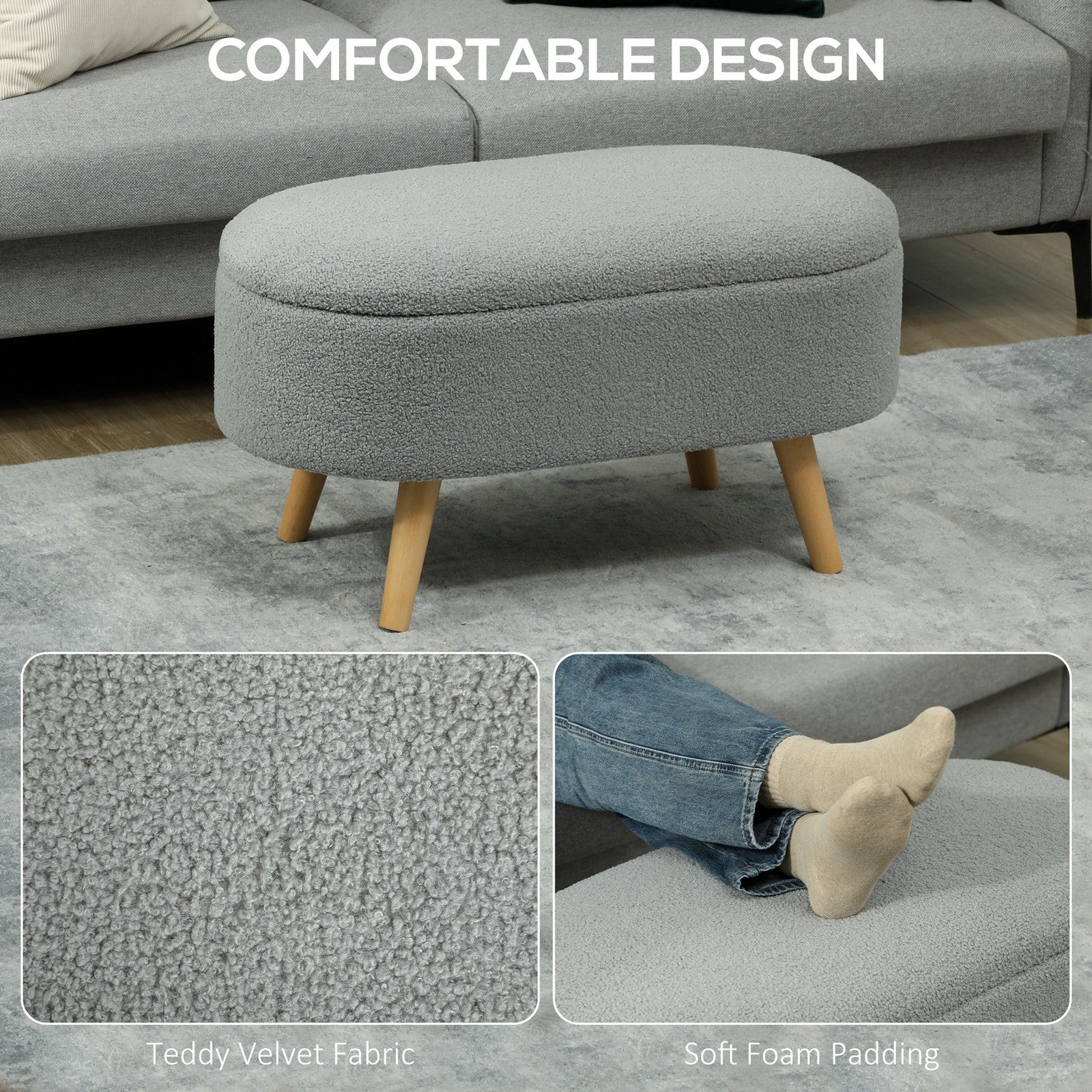 HOMCOM Ottoman Storage Bench for Hallway, Living Room, Charcoal Grey