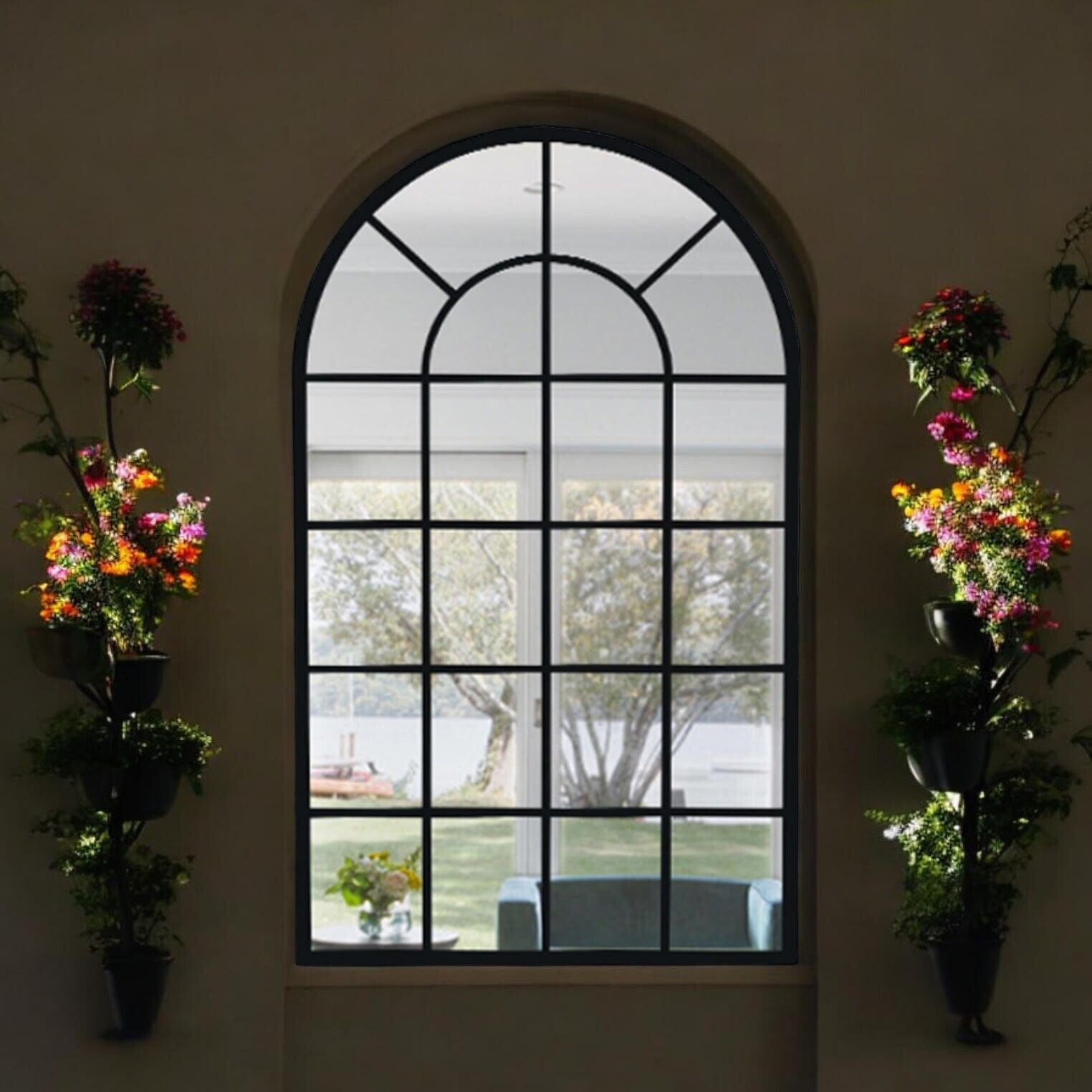 Framed Arched Mirror Wall Mounted Cast Iron Large Mirror Indoor Outdoor Garden