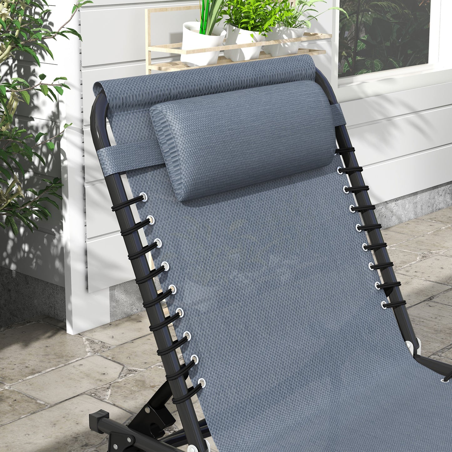 2 Pcs Beach Chaise Lounge 4 Adjustable Positions Sleeping Bed