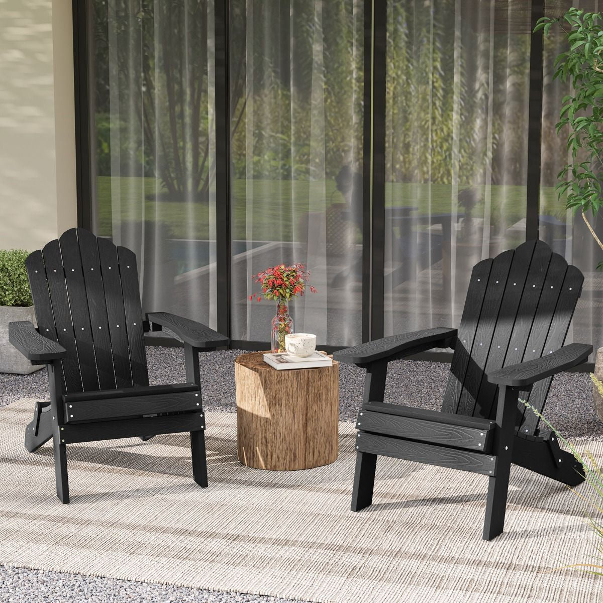 Folding Adirondack Chair with Wide Armrests and Inclined Backrest