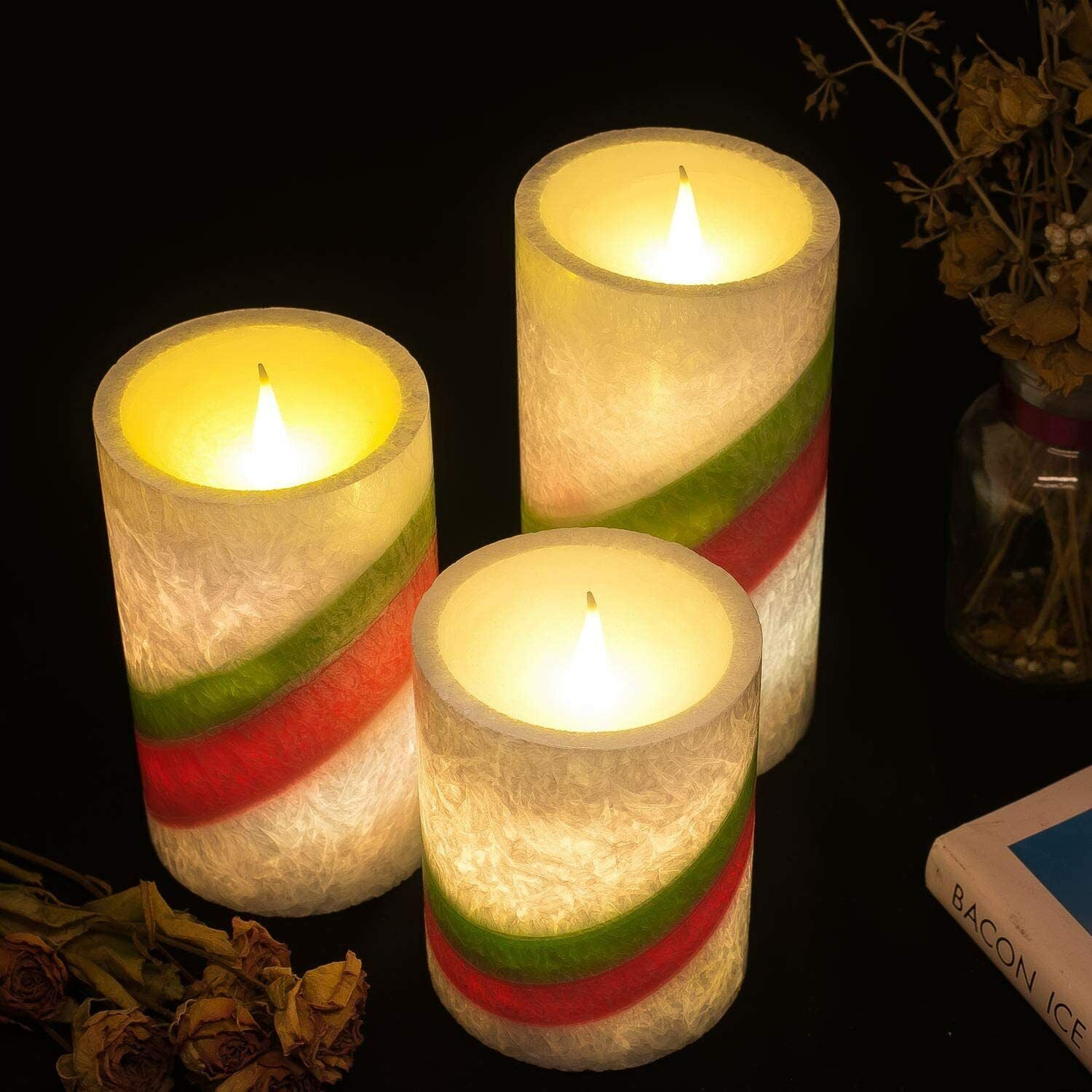 3X LED Flameless Candles Battery Operated Lights Colourful Christmas Theme Lamps