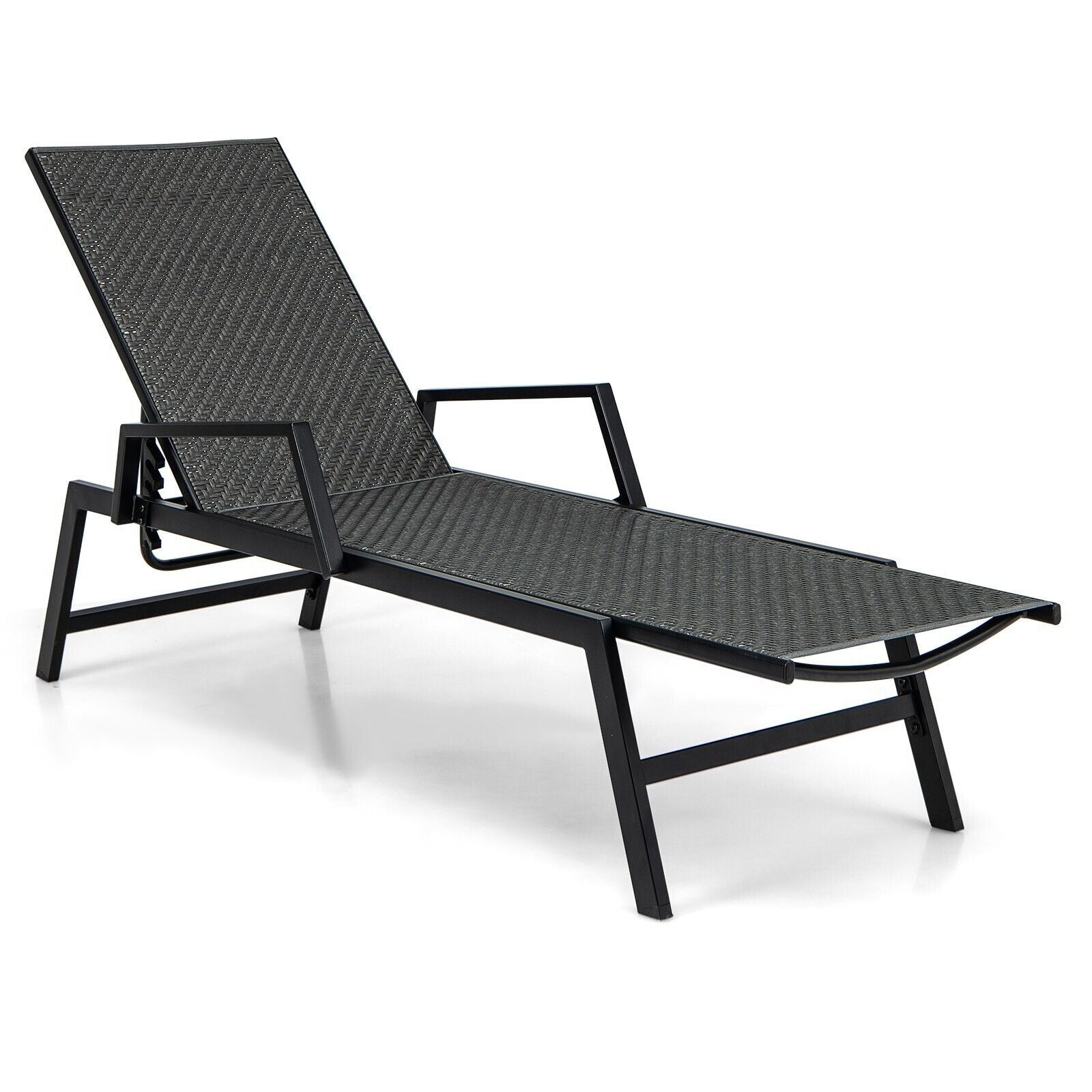 COSTWAY Wicker Outdoor Chaise Lounge Adjustable Rattan Garden Lounge Chair