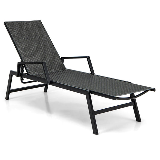 COSTWAY Wicker Outdoor Chaise Lounge Adjustable Rattan Garden Lounge Chair