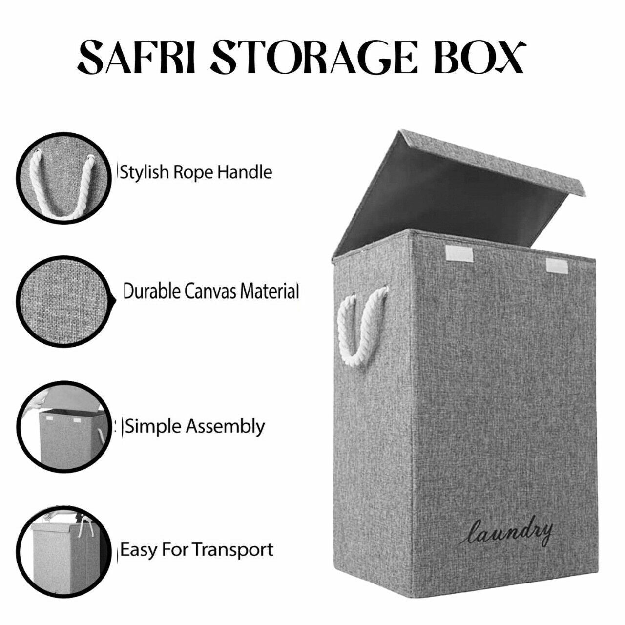 87L Large Laundry Washing Bag Basket Storage Bin Dirty Clothes Storage - Grey