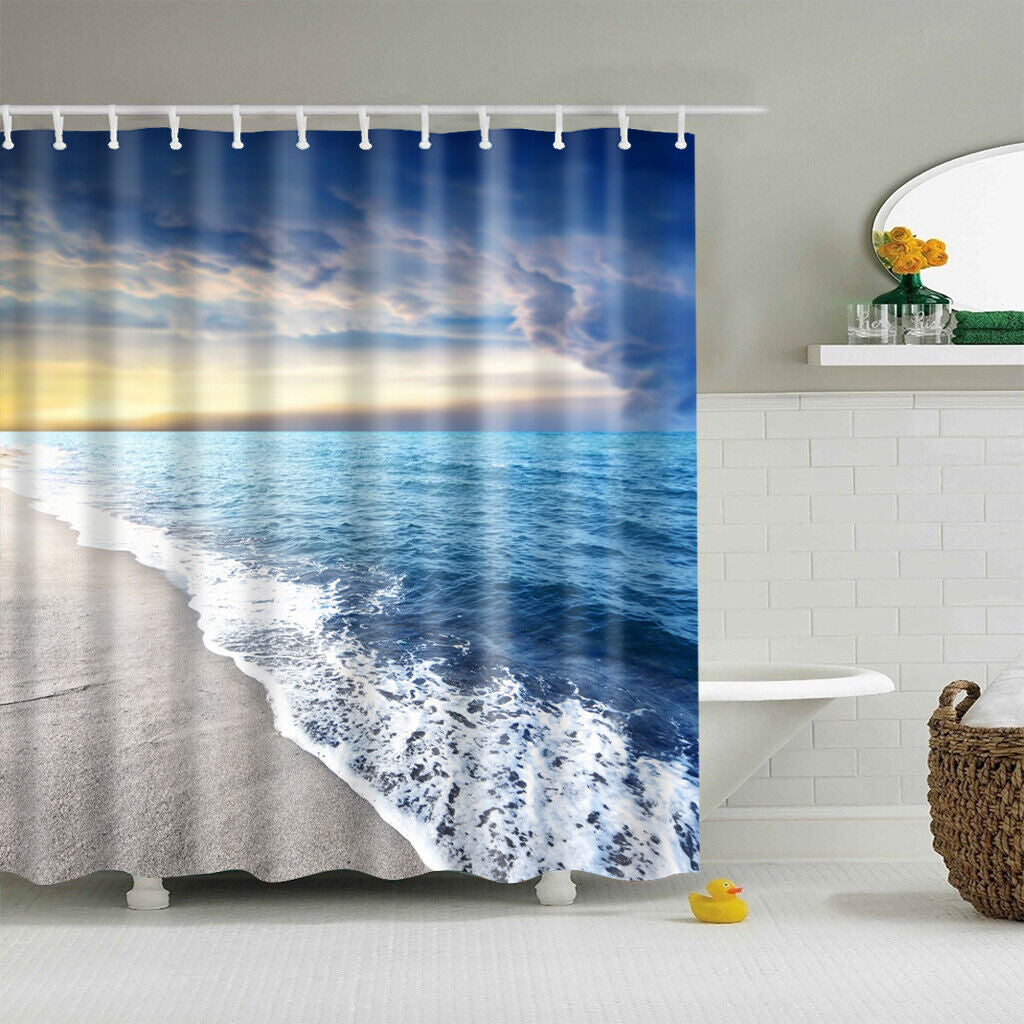 Waterproof Polyester Fabric Bathroom Shower Curtain with Ring Hooks 180 X 180 Cm