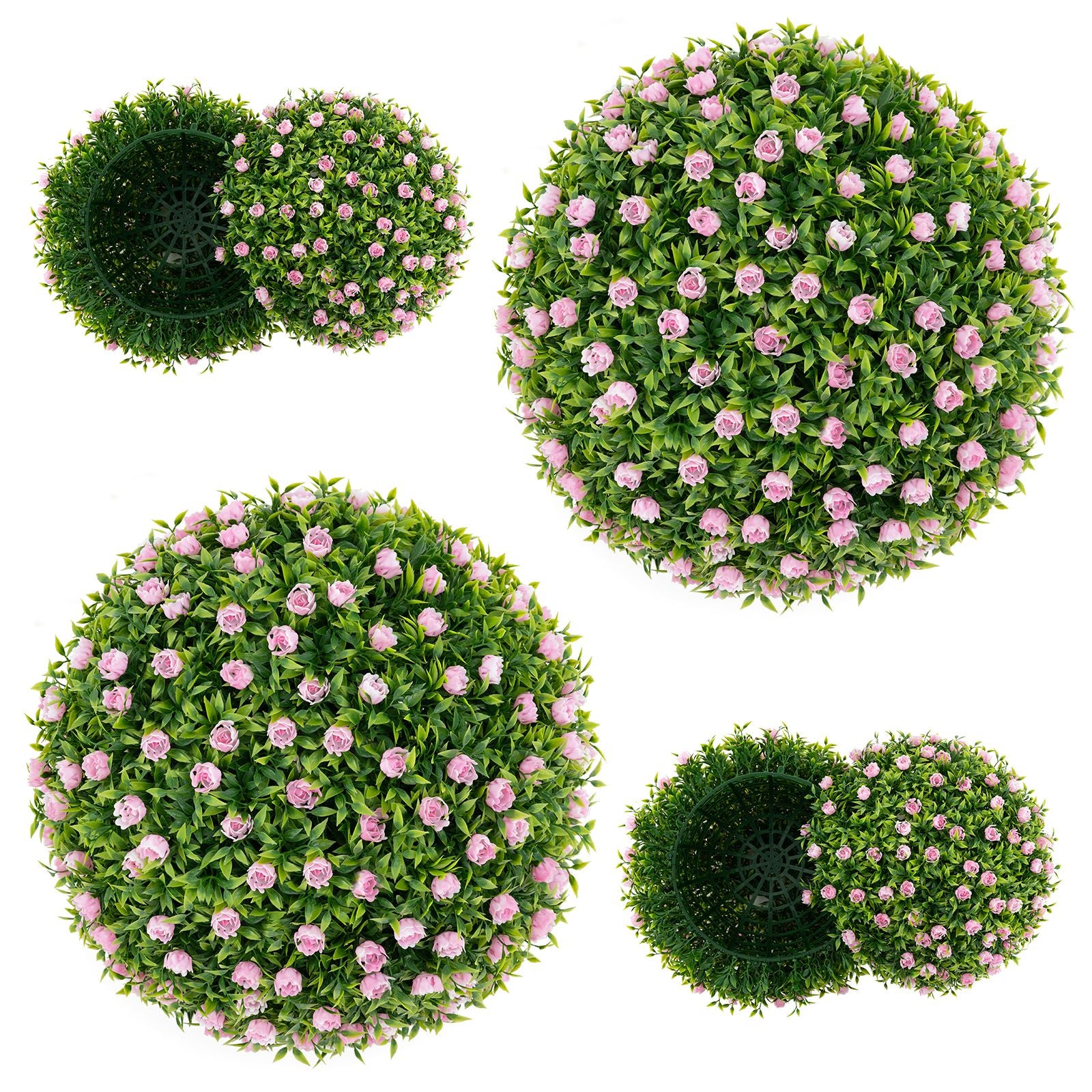 2 Pieces Artificial Plant Topiary Balls with Pink Flowers