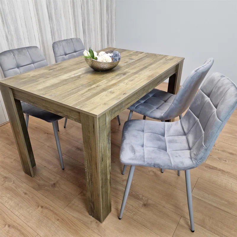 Dining Set of 4 Dining Table and 4 Green Velvet Chairs Dining Room Furniture