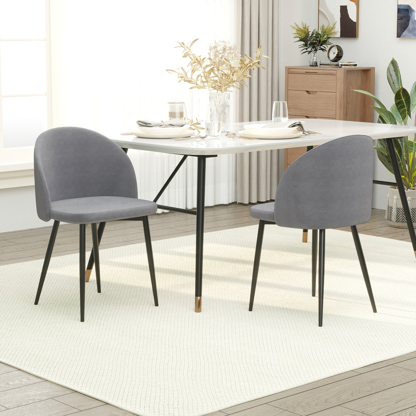 2 Pieces Modern Upholstered Fabric Bucket Seat Dining Chairs Living Room
