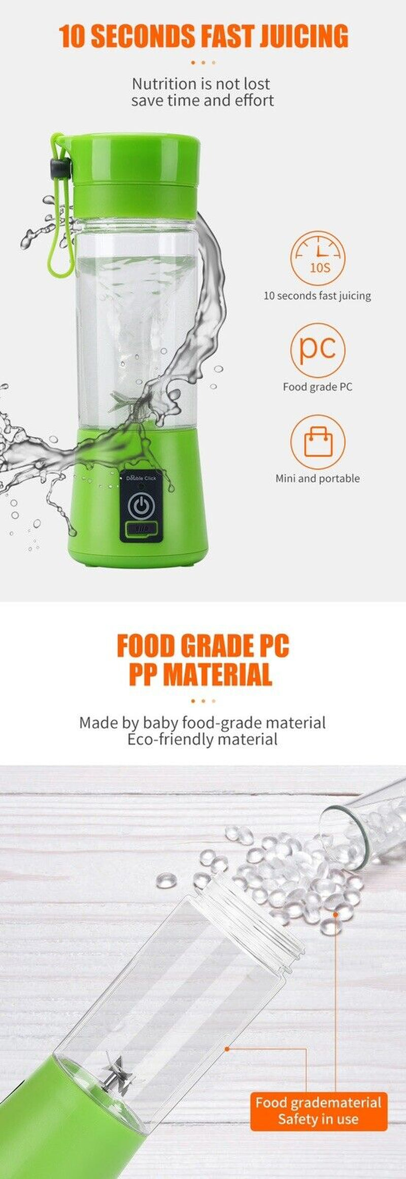 Portable Electric Blender Juicer Fruit Blender Maker Milk Shaker Upgraded