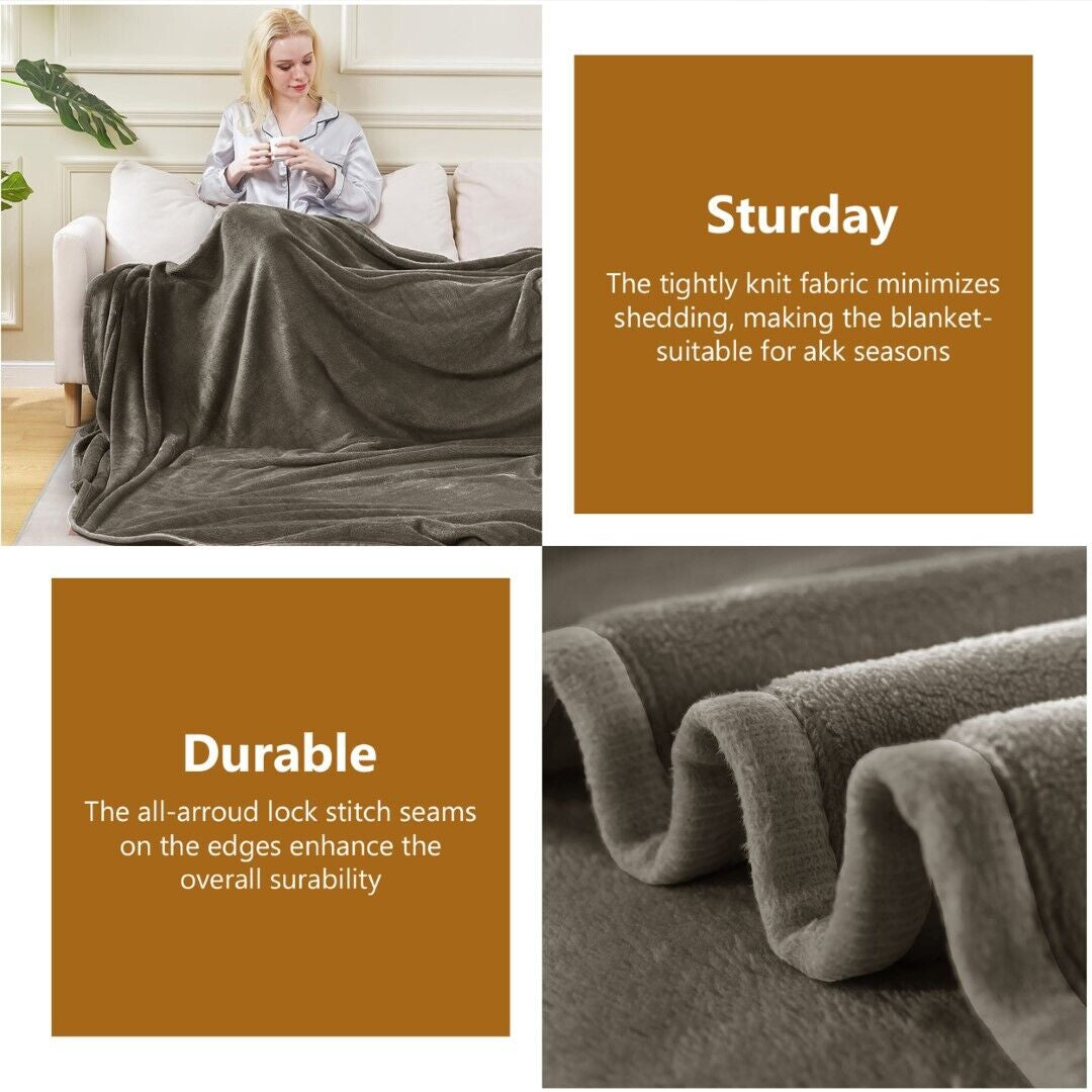 Large Fleece Blanket Throw Reversible Soft Warm Bed Sofa Blanket Double & King