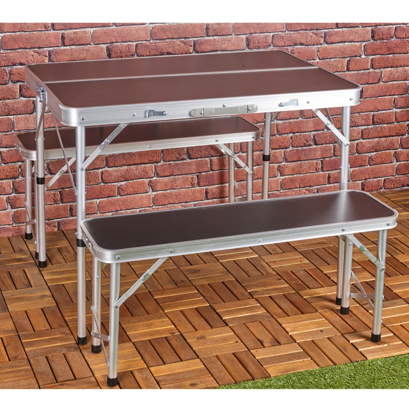 Portable Foldable Camping Picnic Table Bench Set Outdoor Metal BBQ Stool Stable