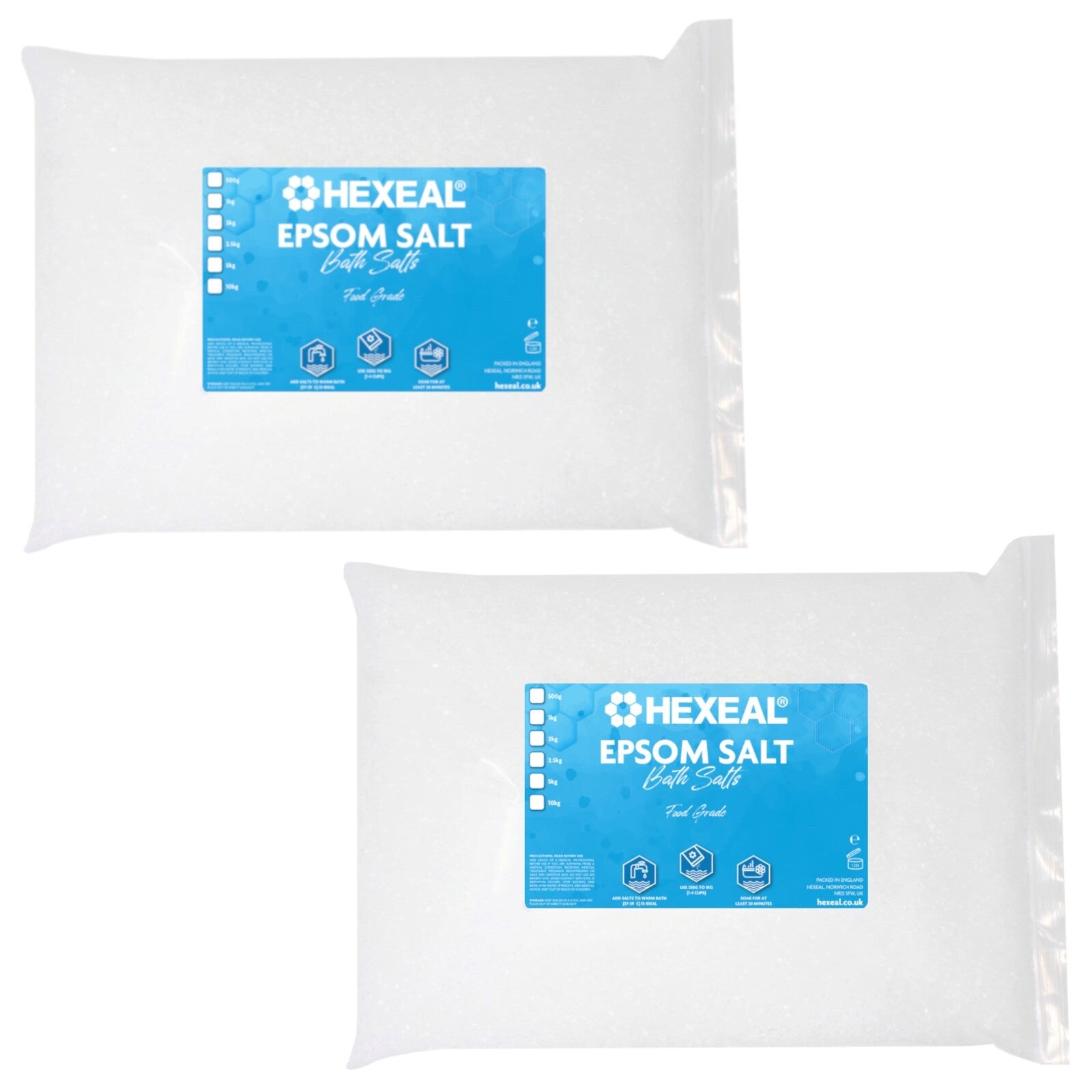 Hexeal Epsom Salt 10Kg – 2 X 5Kg Bags of Food Grade Magnesium Sulphate