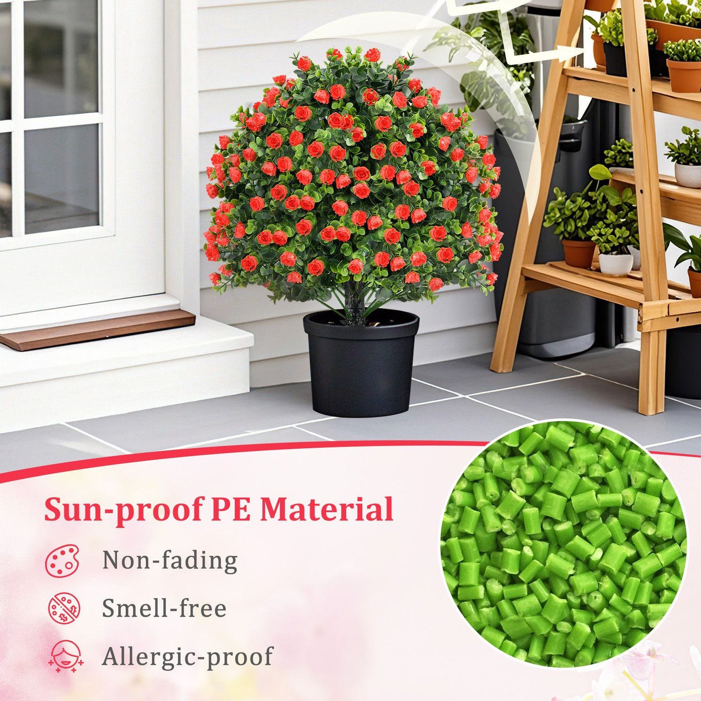 2 Pack Artificial Rose Topiary Ball Tree Faux Shrub Bushes