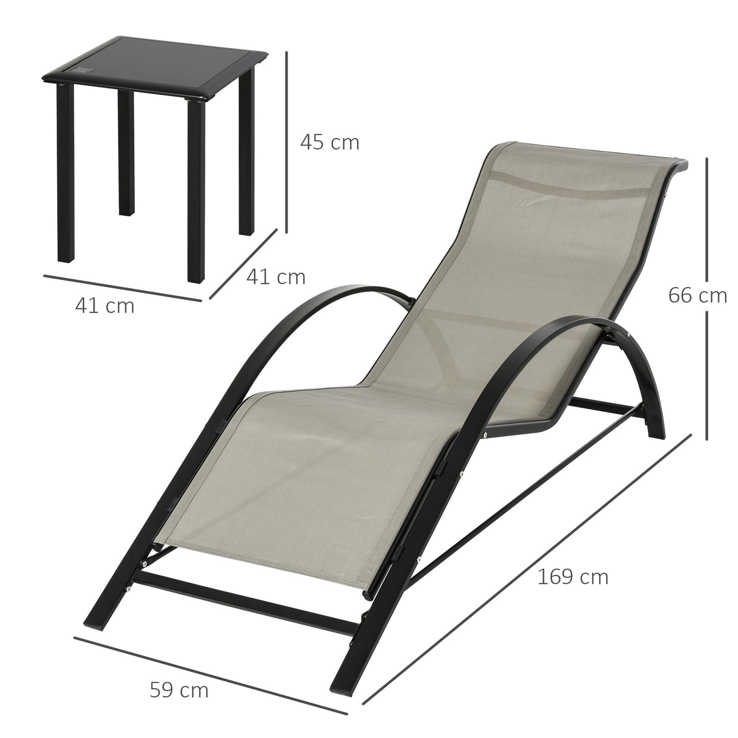 3 Pieces Lounge Chair Set Garden Recliner Chair with Coffee Table for Patio