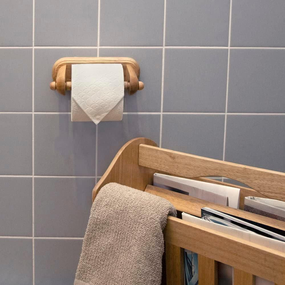 Toilet Loo Roll Paper Holder Wooden Bathroom Wall Mounted Roll Storage Rack Home