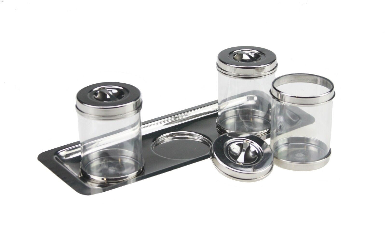 4PC Stainless Steel Clear Canister Set Silver Kitchen Jars Storage with Lid Tray