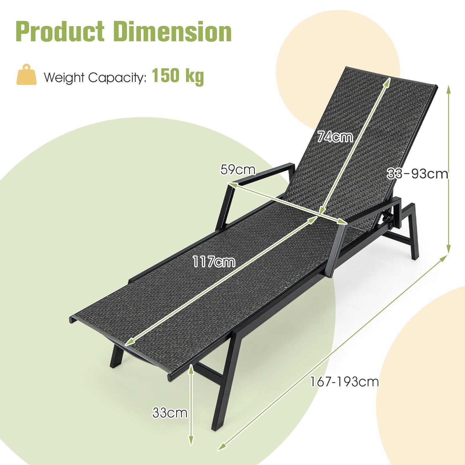 COSTWAY Wicker Outdoor Chaise Lounge Adjustable Rattan Garden Lounge Chair