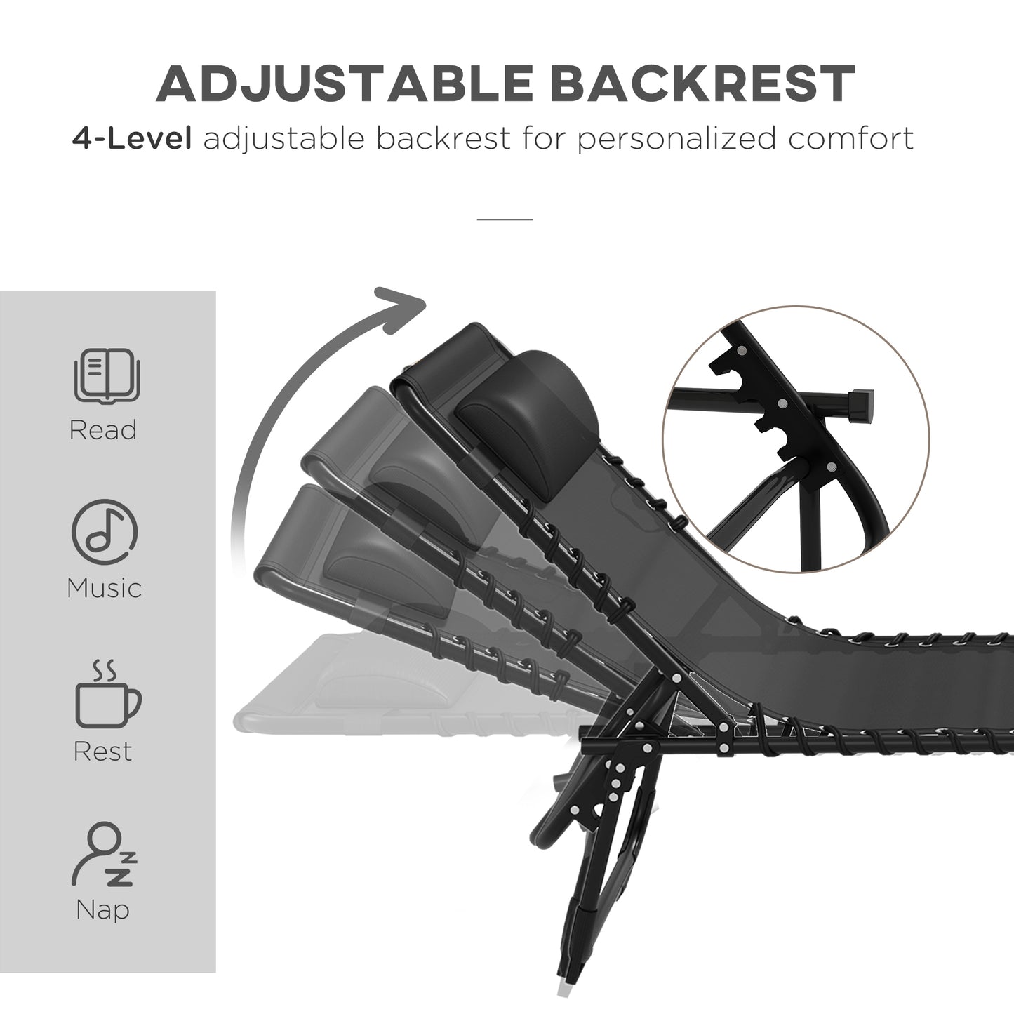 2 Pcs Beach Chaise Lounge 4 Adjustable Positions Sleeping Bed