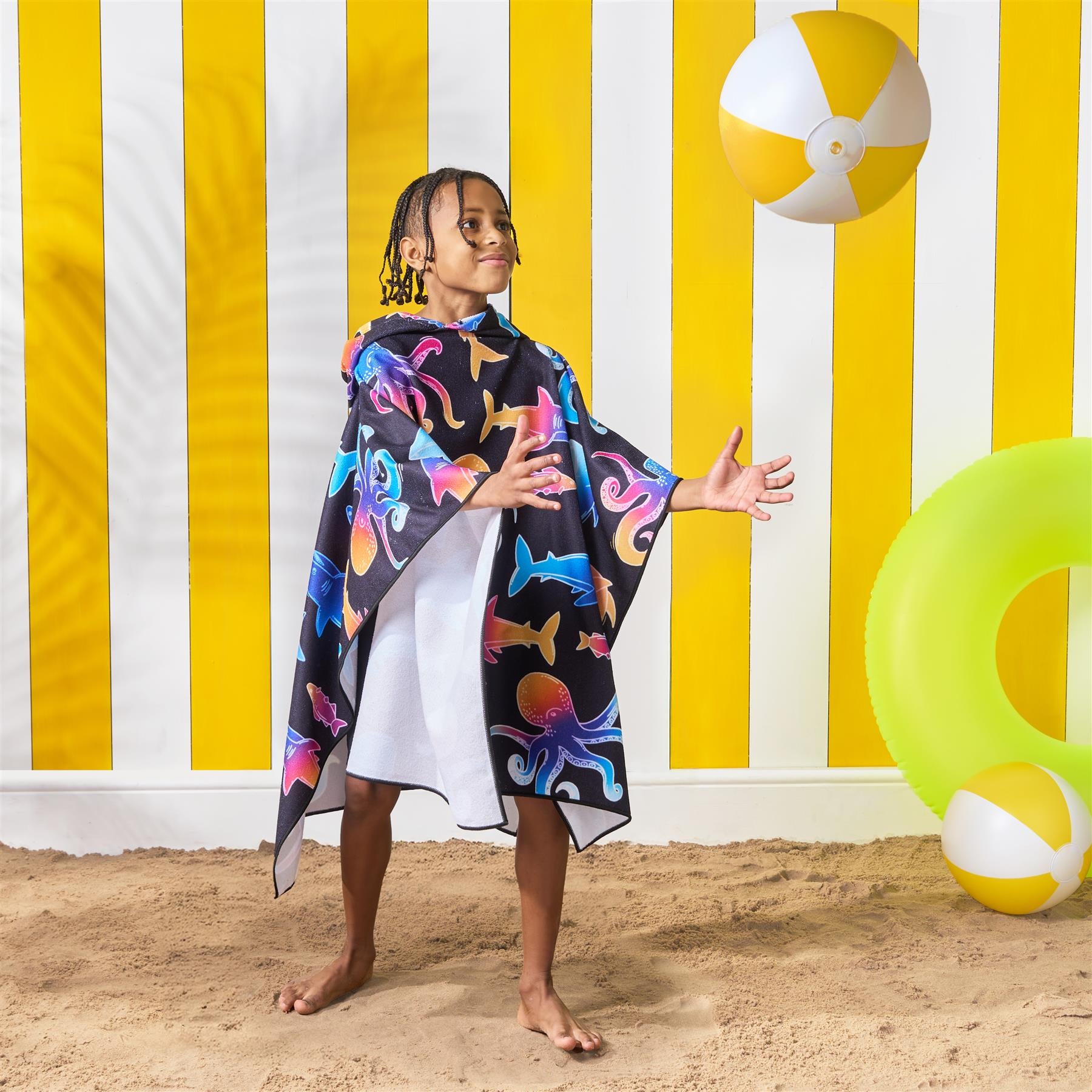 Kids Poncho Beach Towel Hooded Quick Dry Microfibre Holiday Swimming Absorbent