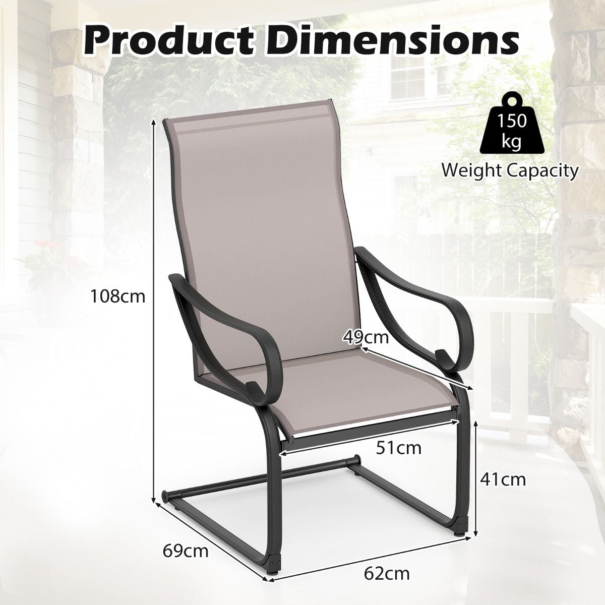 Patio Outdoor C-Spring Dining High-Back Chairs Set of 2