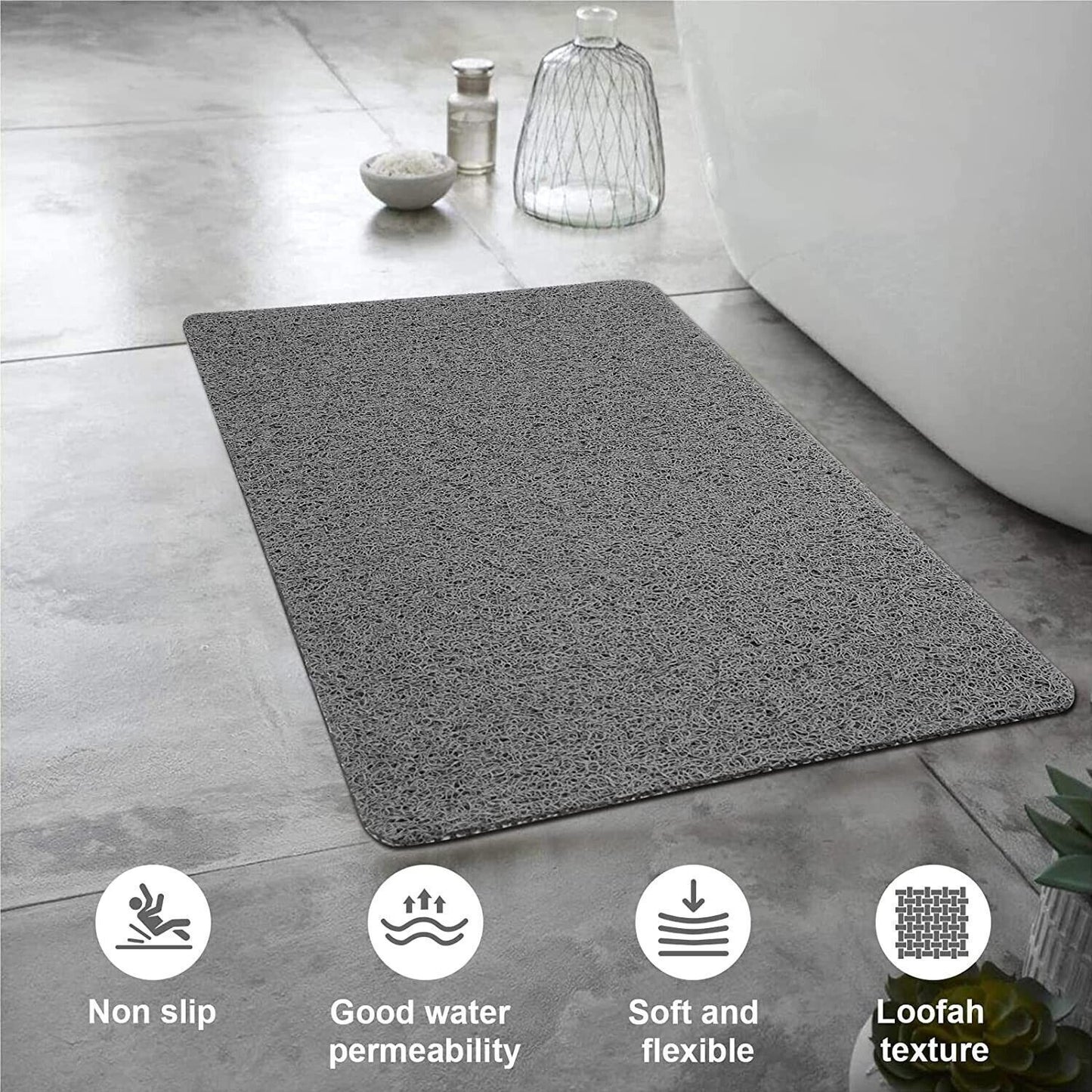 Loofah Shower Mat for inside Shower Non-Slip anti Mould PVC Bath Mat Quick Dry