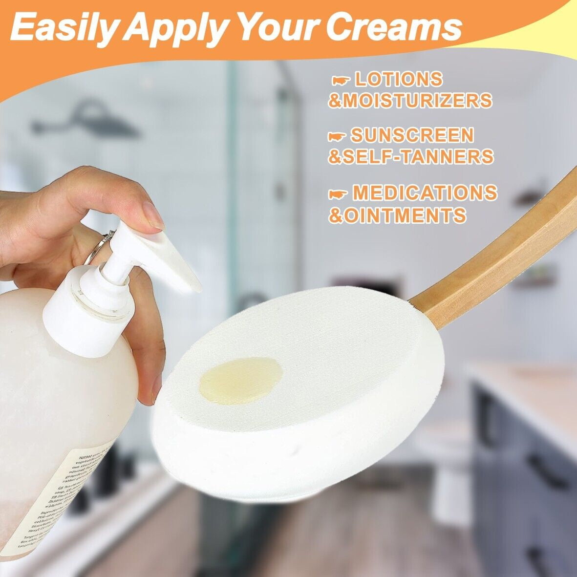 Long Handle Cream Lotion Applicator Body Massager Scrubber SPA Bath Shower Brush