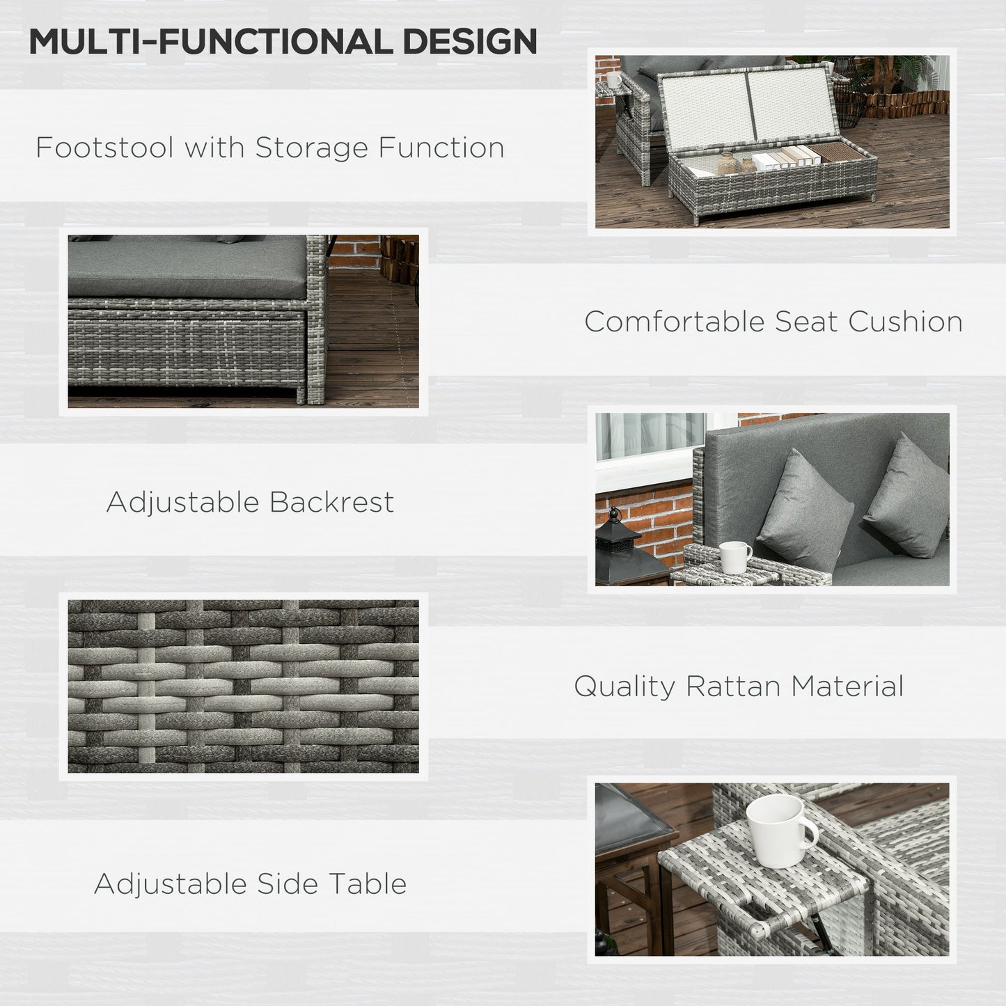 Garden Rattan Furniture Set 2 Seater Patio Sun Lounger Daybed Sunbed