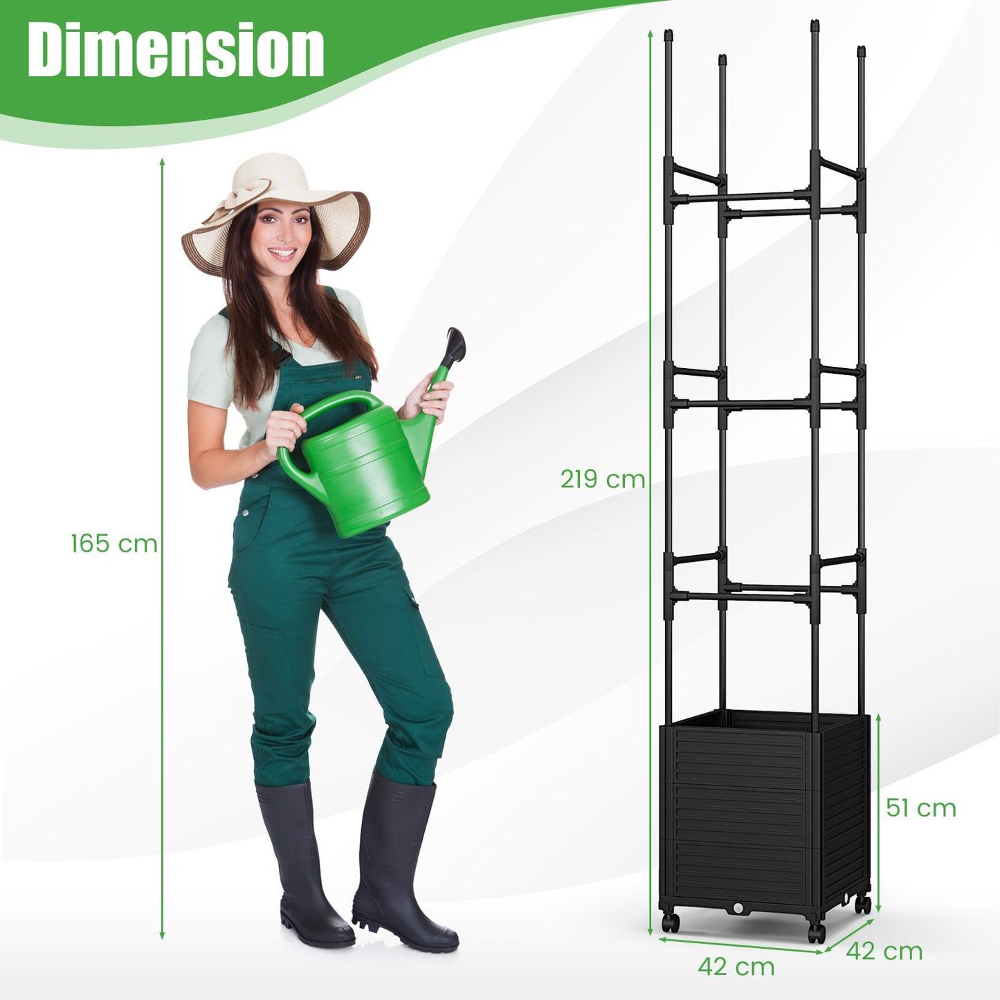 219 Cm Raised Garden Bed with Trellis and Wheels for Climbing Plants
