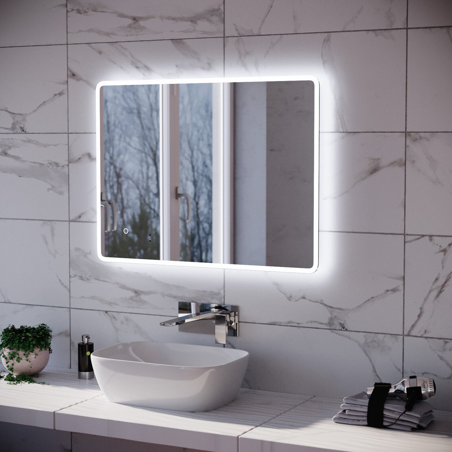 Nes Home Motion Sensor Bathroom LED Mirror Shaver Socket Demister 600 X 800Mm