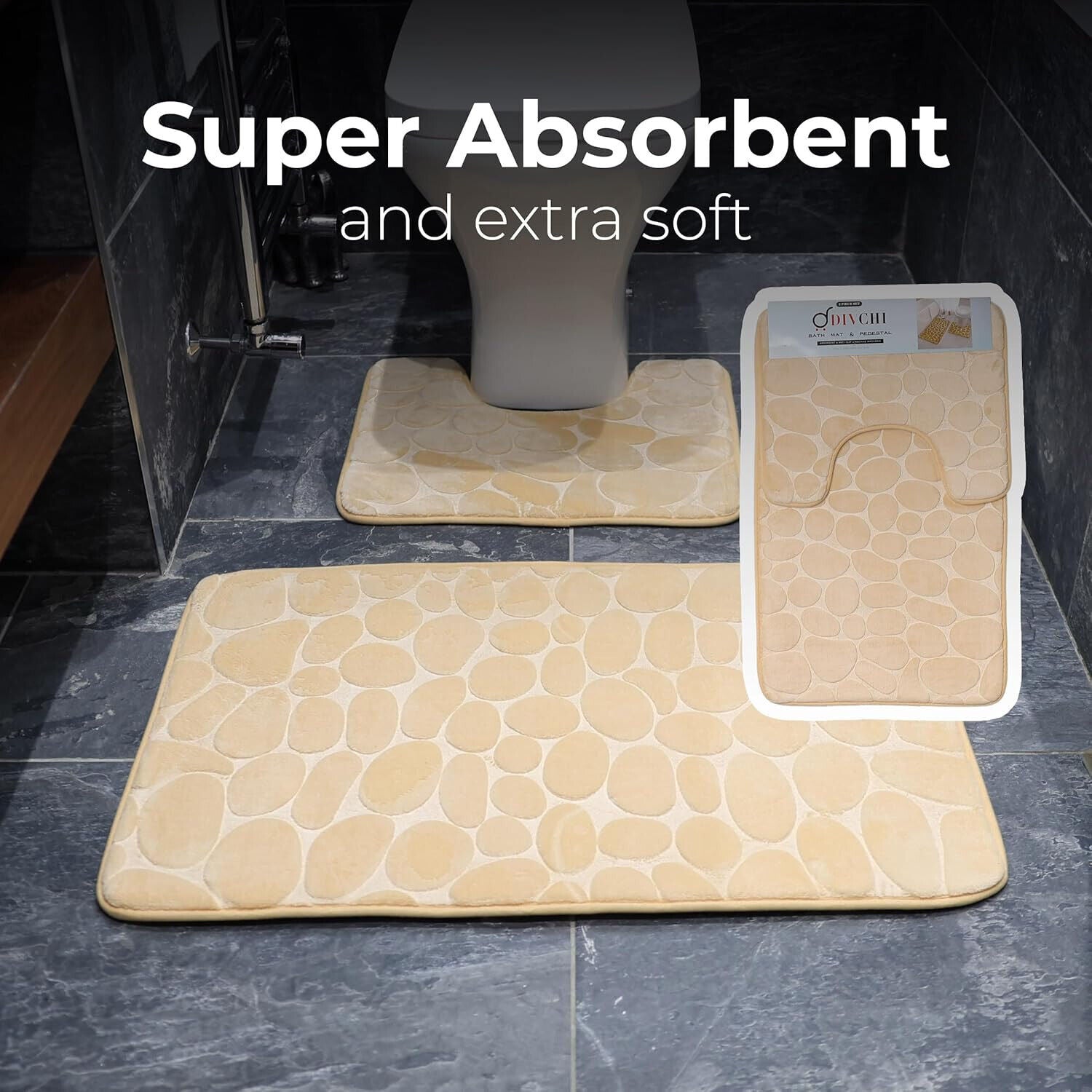 2 PCS Bathroom NON SLIP BATH MAT MEMORY FOAM ULTRA SOFT TOILET BATHROOM RUGS