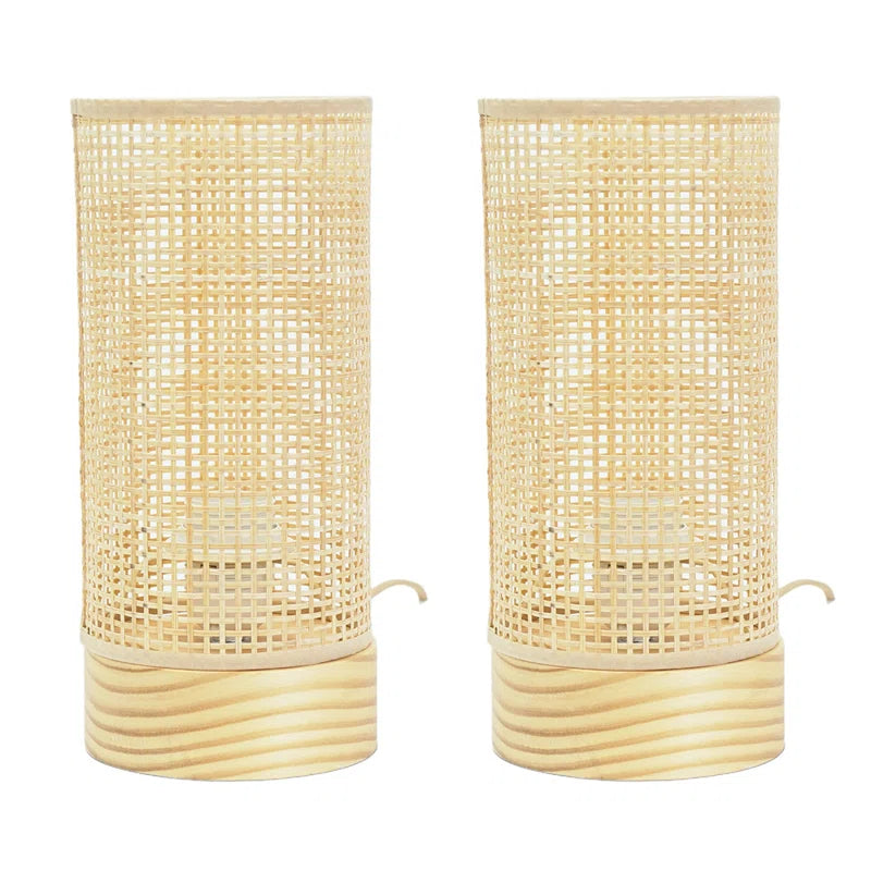 Rollyn Pair of Natural Bamboo Shade Wooden Table Lamps