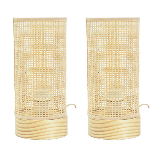Rollyn Pair of Natural Bamboo Shade Wooden Table Lamps