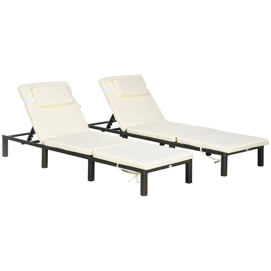 Rattan Sun Loungers Set of 2 W/ 5-Level Adjustable Backrest Headrest