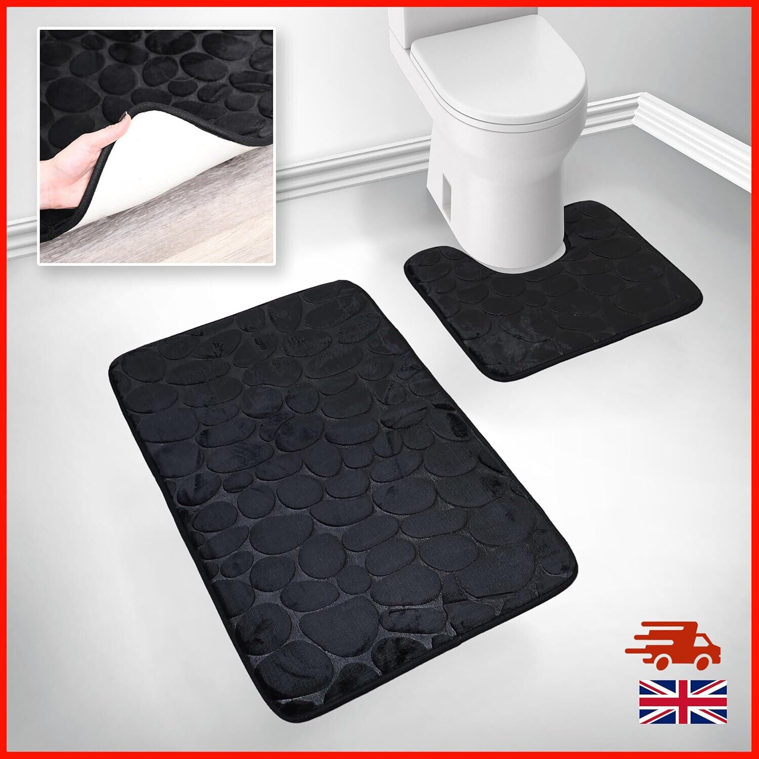 2 PCS Bathroom NON SLIP BATH MAT MEMORY FOAM ULTRA SOFT TOILET BATHROOM RUGS