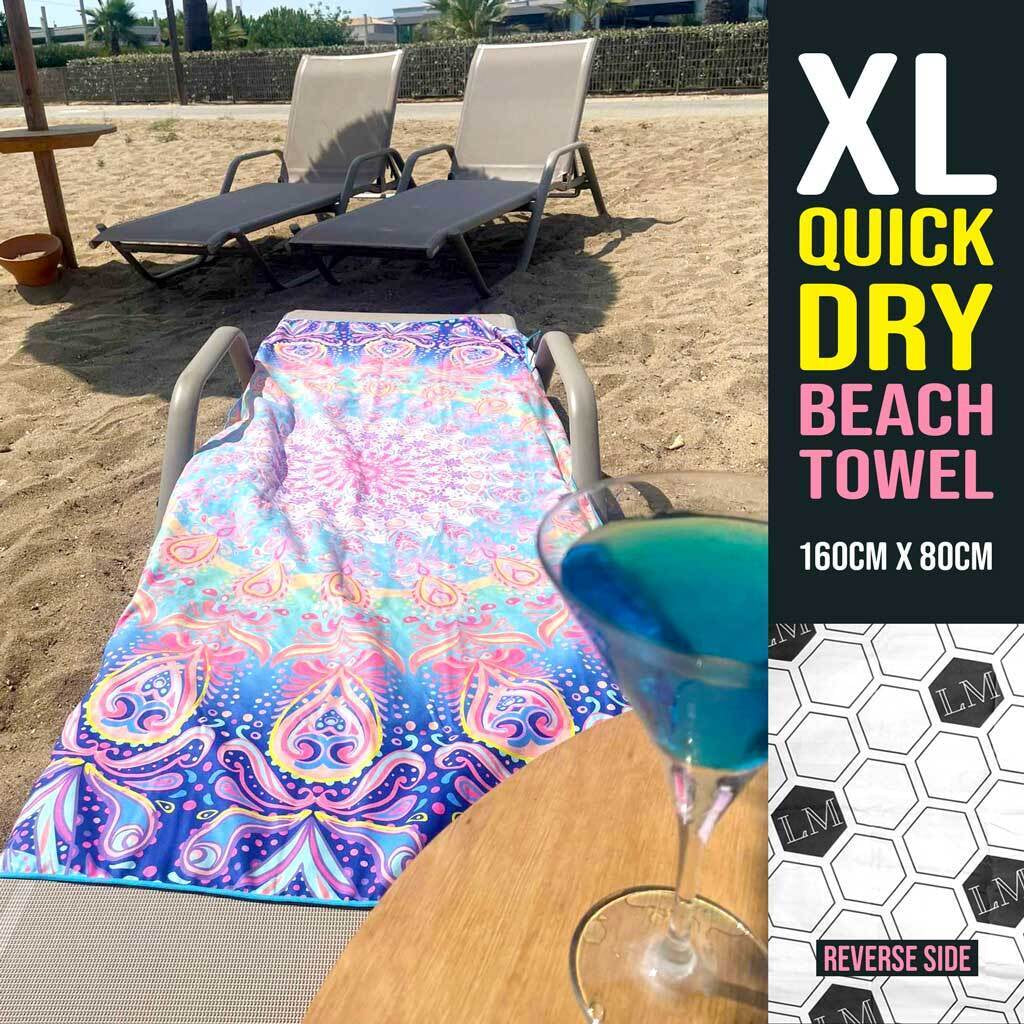 Large Beach Towel Microfibre with Bag - Quick Dry Sand Free Swimming Towels