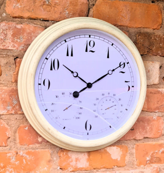 Garden Station Wall Clock with Thermometer Humitity Indoor Outdoor Roman 38Cm