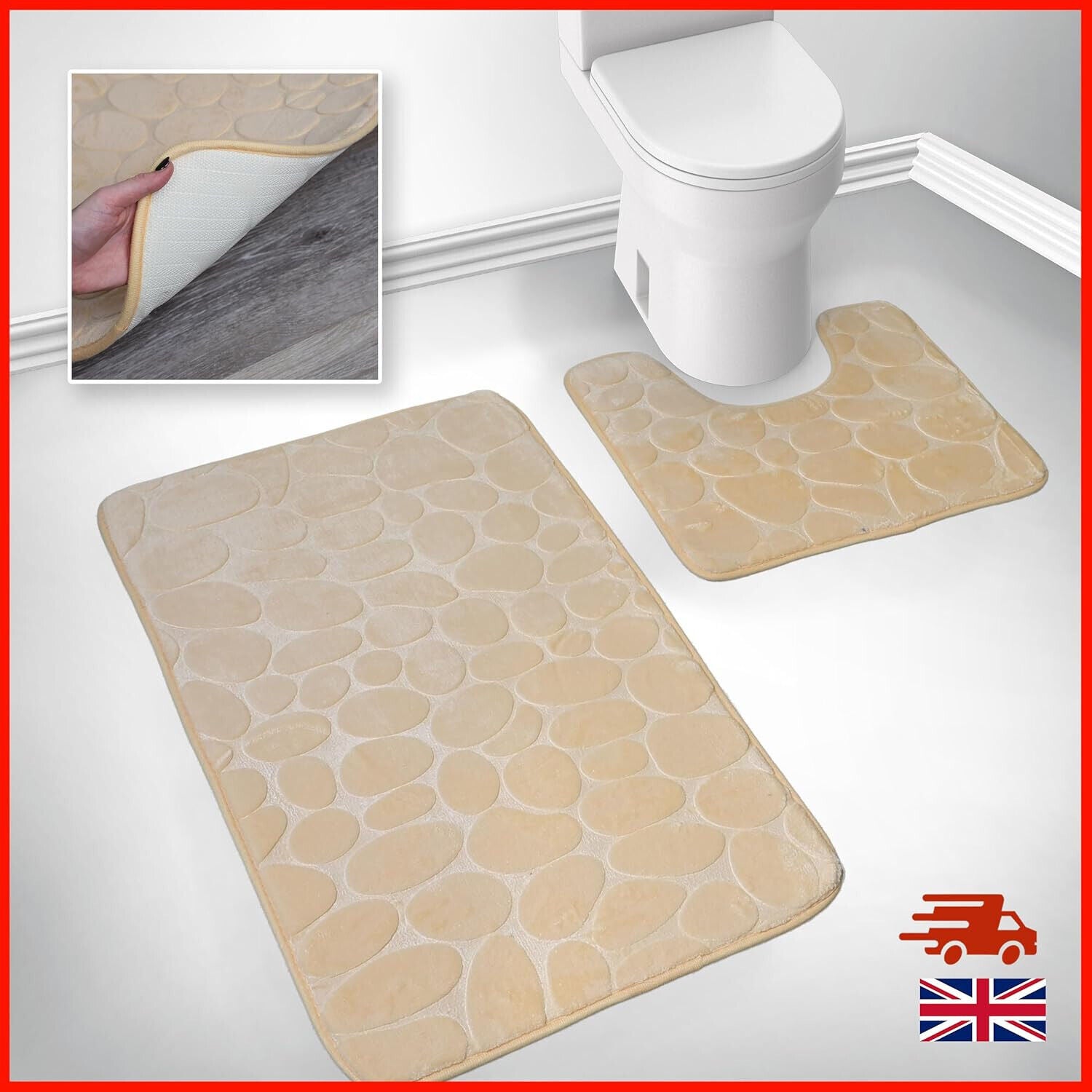 2 PCS Bathroom NON SLIP BATH MAT MEMORY FOAM ULTRA SOFT TOILET BATHROOM RUGS